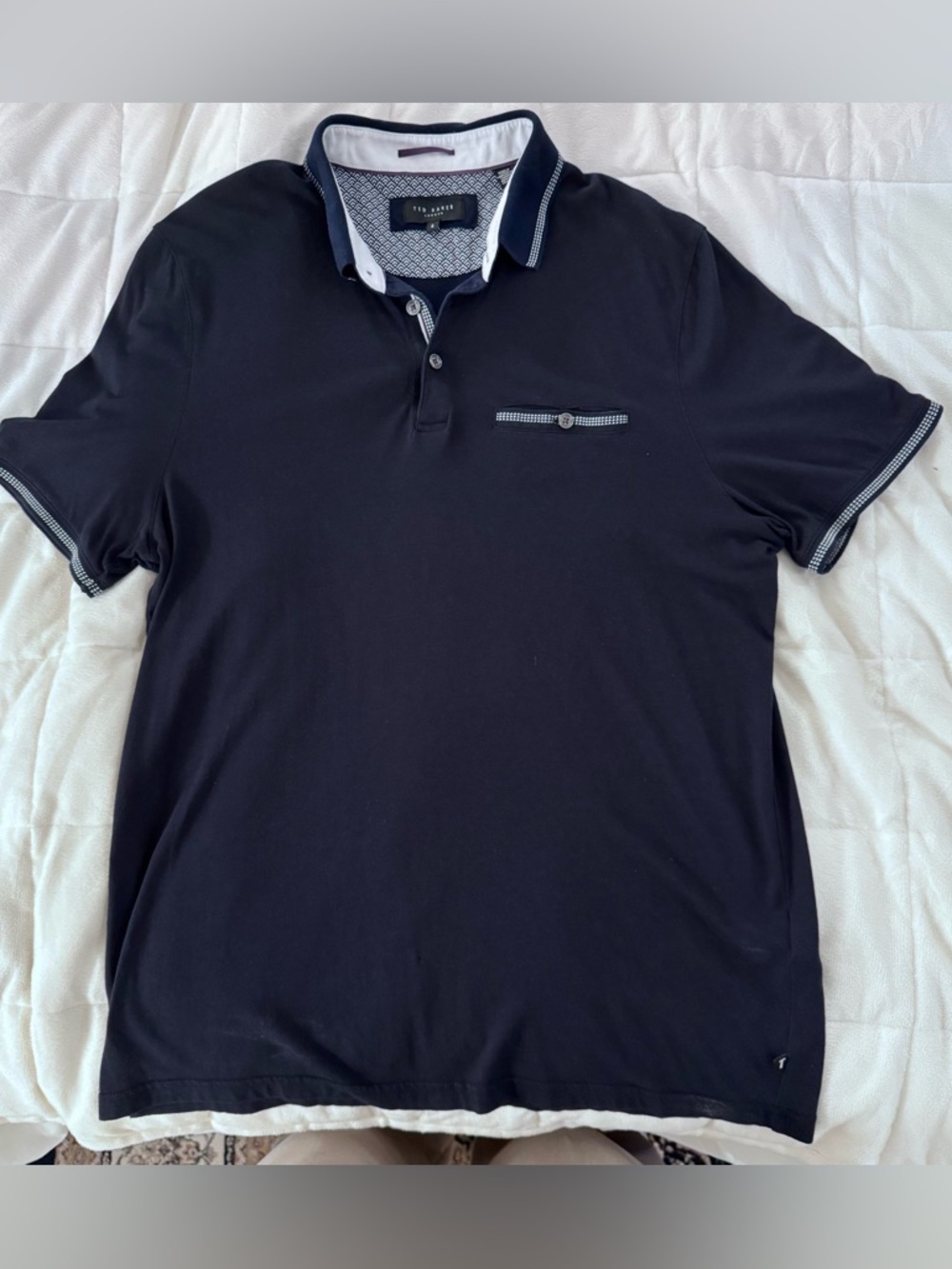 Ted Baker Navy Short-Sleeve Polo with Contrast Trim
